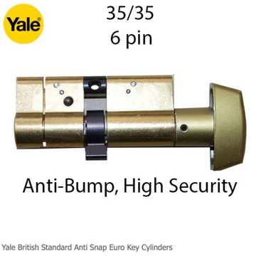 35/35 Euro Profile Cylinder, Anti-Bump, High Security, Yale Key - Satin Brass